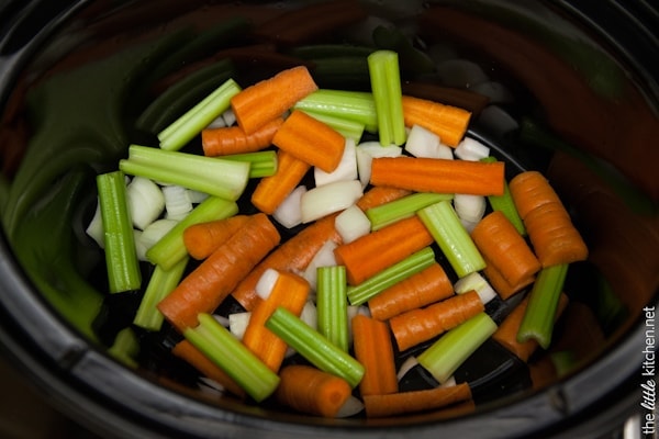 Carrots, Celery and Onions in a slow cooker
