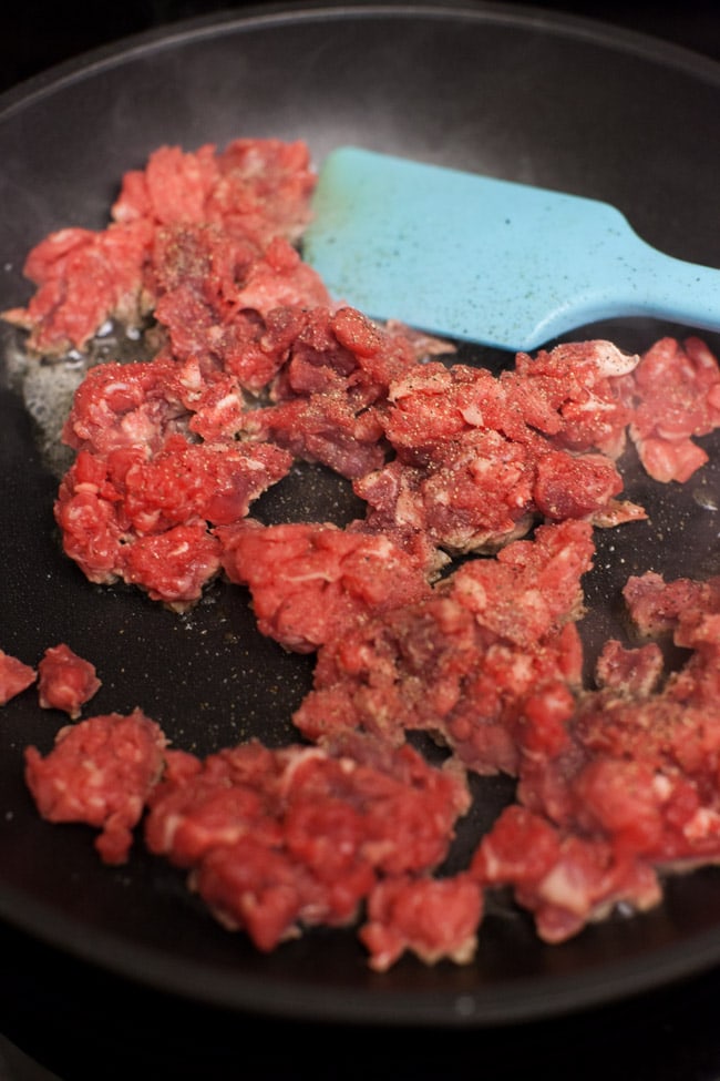 Cooking Beef for Cheese Steak Sandwich from thelittlekiitchen.com