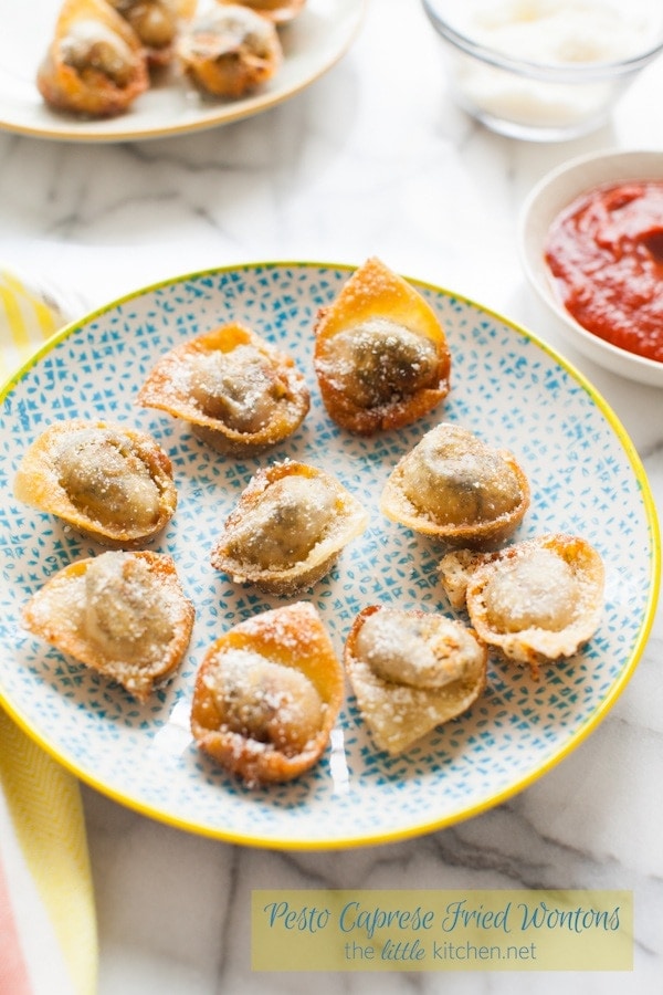Pesto Caprese Fried Wontons from thelittlekiitchen.com