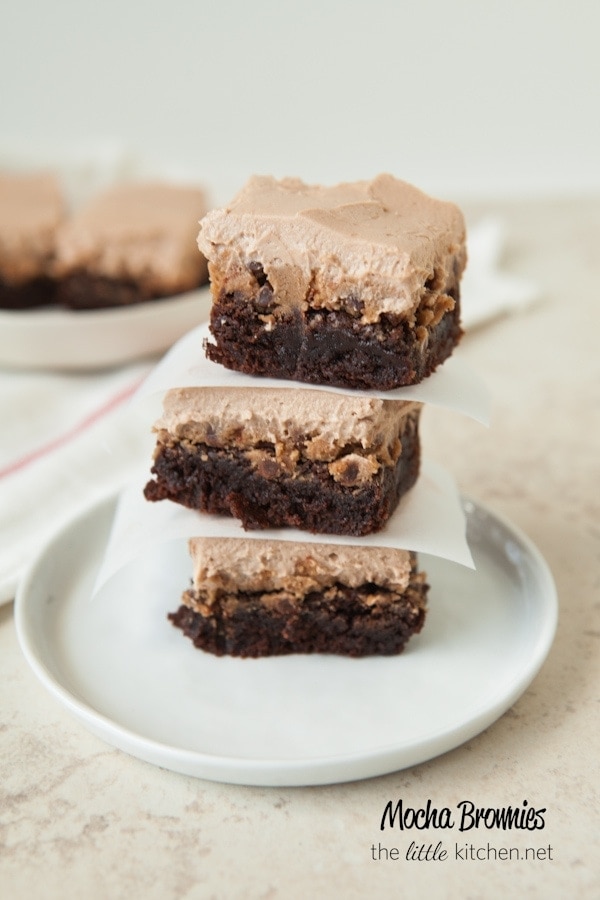 Chocolate Chip Mocha Cookie Dough Brownies from thelittlekiitchen.com