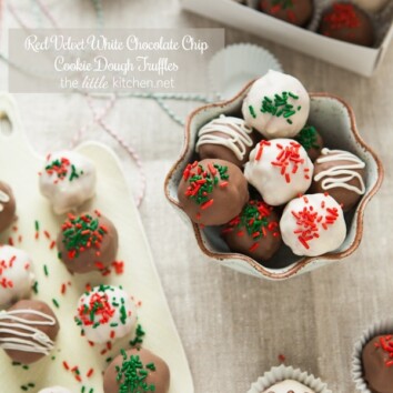 Red Velvet White Chocolate Chip Cookie Dough Truffles from thelittlekiitchen.com