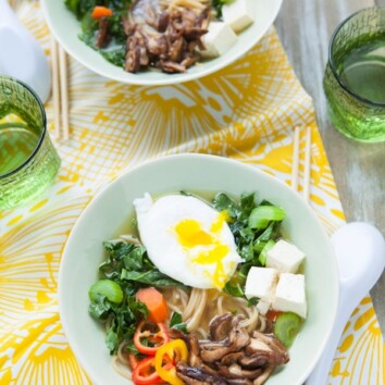 Tofu, Kale & Shiitake Mushroom Ramen Noodle Soup from thelittlekiitchen.com