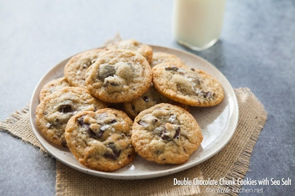 Double Chocolate Chunk Cookies with Sea Salt from thelittlekiitchen.com #fbcookieswap