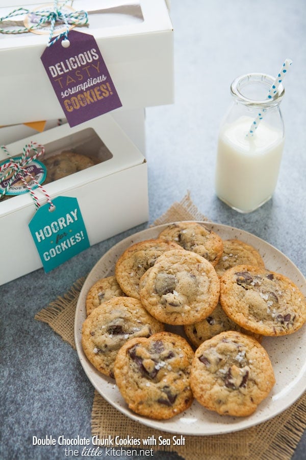 Double Chocolate Chunk Cookies with Sea Salt from thelittlekiitchen.com #fbcookieswap