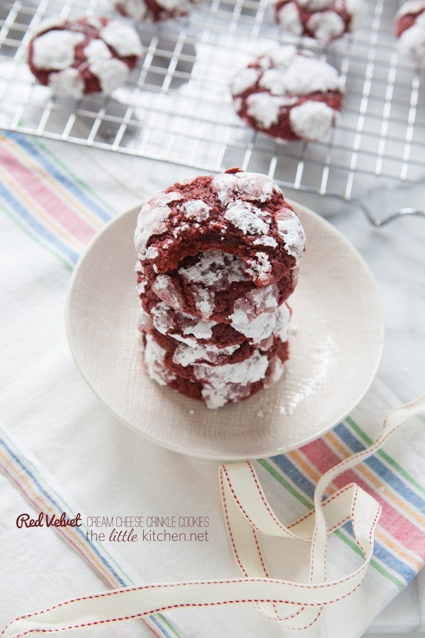 Red Velvet Cream Cheese Crinkle Cookies from thelittlekiitchen.com