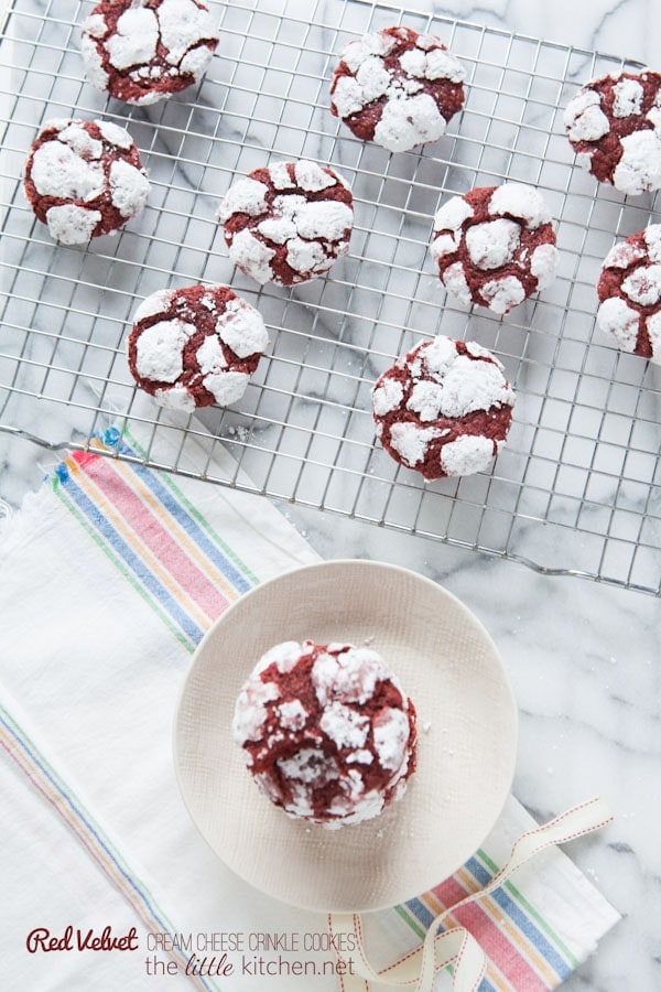 Red Velvet Cream Cheese Crinkle Cookies from thelittlekiitchen.com