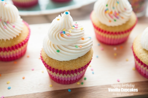 Birthday Vanilla Cupcakes from thelittlekiitchen.com