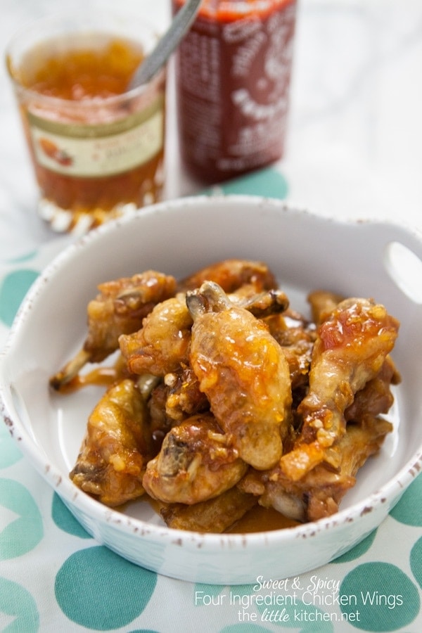 Sweet and Spicy Four Ingredient Chicken Wings from thelittlekiitchen.com
