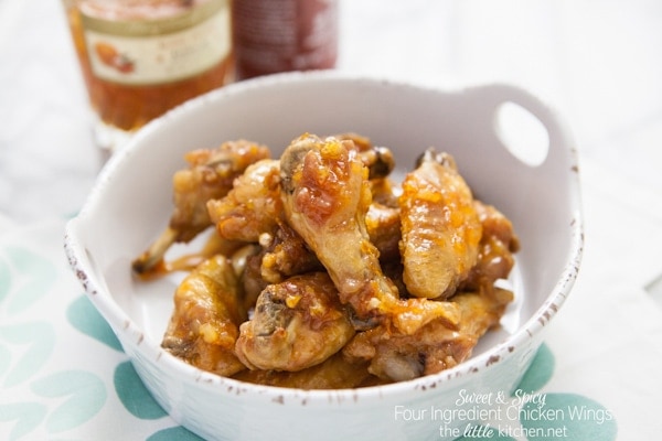 Sweet and Spicy Four Ingredient Chicken Wings from thelittlekiitchen.com