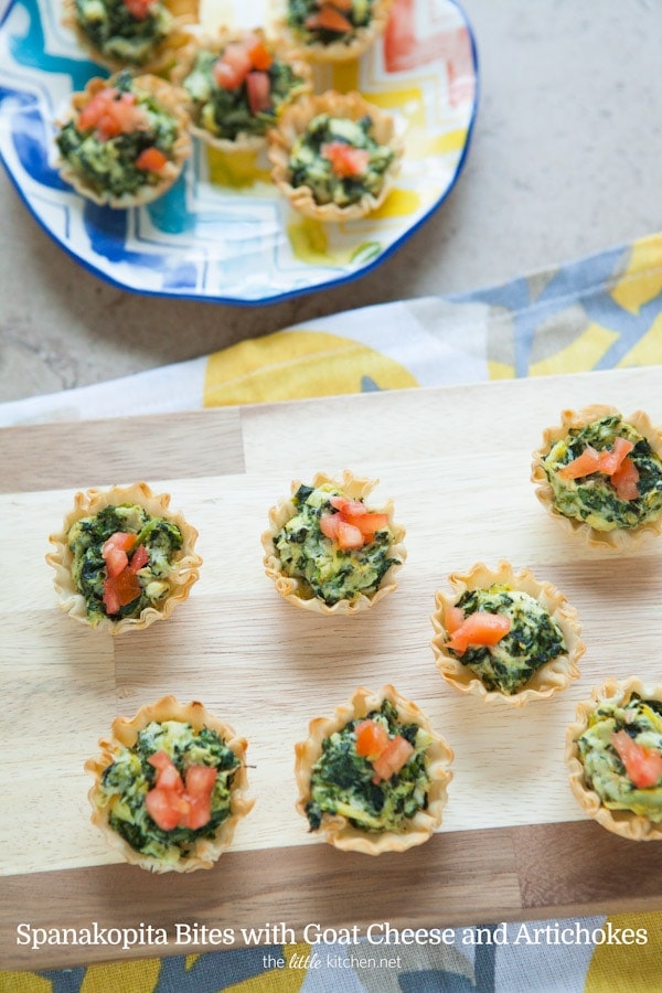 Spanakopita Bites with Goat Cheese and Artichokes from thelittlekiitchen.com