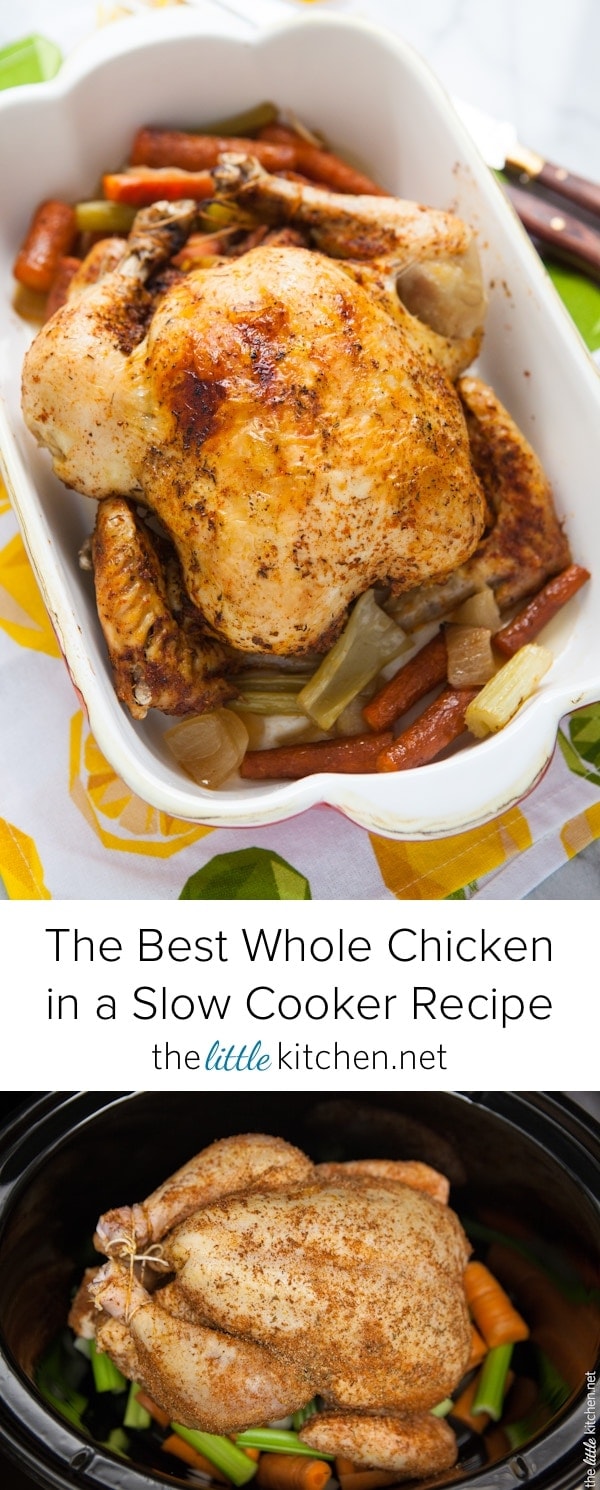 The Best Whole Chicken in a Slow Cooker Recipe from thelittlekiitchen.com
