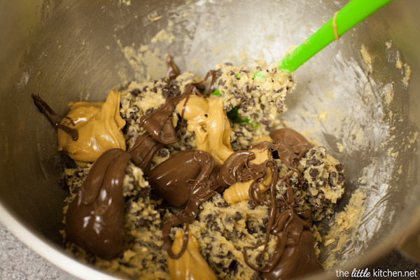 Nutella and Peanut Butter Swirled Chocolate Chip Cookies from thelittlekiitchen.com