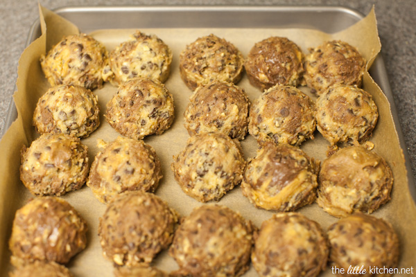 Nutella-Peanut Butter Swirled Chocolate Chip Cookies from thelittlekiitchen.com