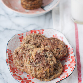 Nutella and Peanut Butter Swirled Chocolate Chip Cookies from thelittlekiitchen.com