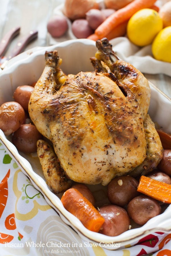 Tuscan Whole Chicken in a Slow Cooker from thelittlekiitchen.com