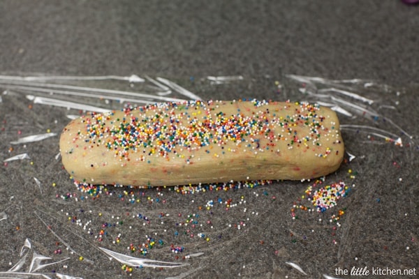 Dark Chocolate Dipped Funfetti Shortbread Cookies from thelittlekiitchen.com
