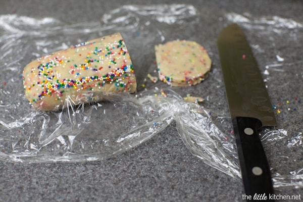 Dark Chocolate Dipped Funfetti Shortbread Cookies from thelittlekiitchen.com