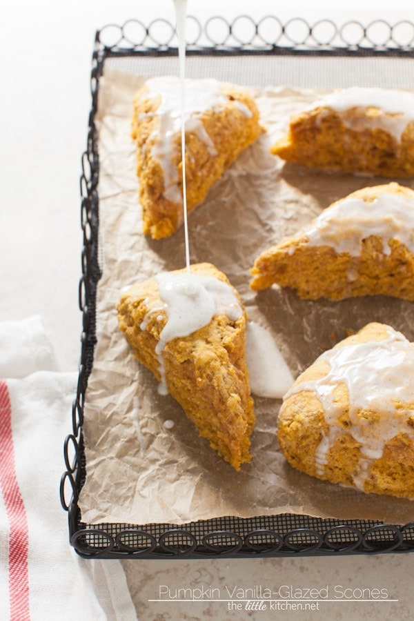 Pumpkin Obsessed Vanilla-Glazed Scones from thelittlekiitchen.com