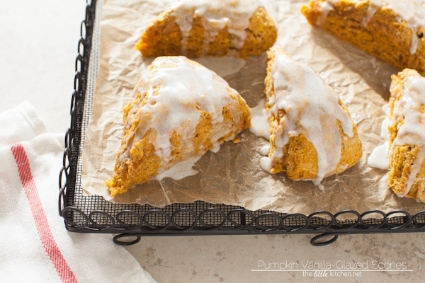Pumpkin Obsessed Vanilla-Glazed Scones from thelittlekiitchen.com