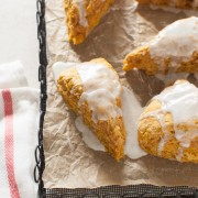Pumpkin Obsessed Vanilla-Glazed Scones from thelittlekiitchen.com