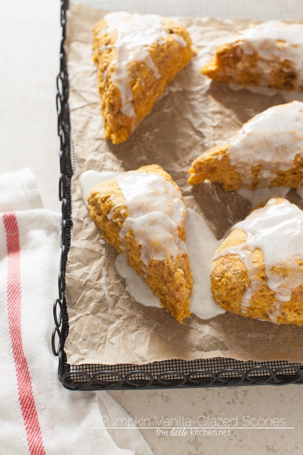 Pumpkin Obsessed Vanilla-Glazed Scones from thelittlekiitchen.com