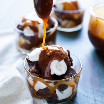 Salted Caramel Brownie Trifles with Whipped Cream from thelittlekiitchen.com