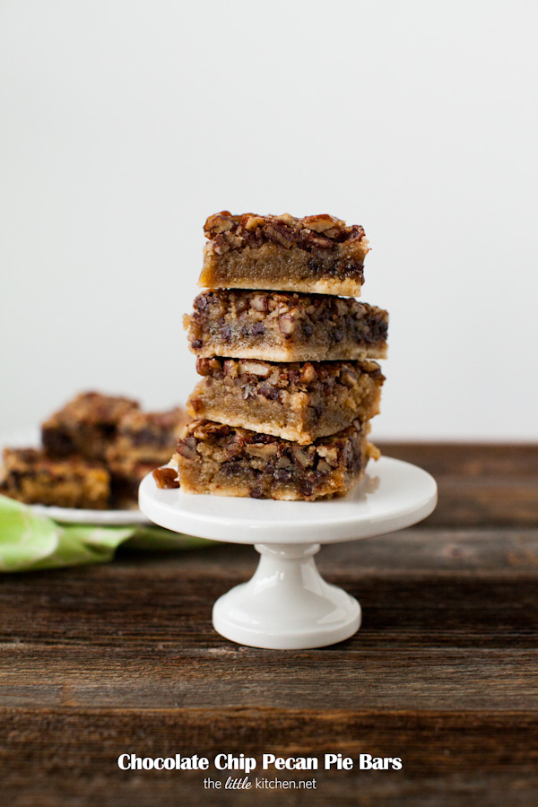 Chocolate Chip Pecan Pie Bars from thelittlekiitchen.com