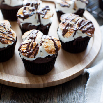 Chocolate Pumpkin S'mores Cupcakes from thelittlekiitchen.com