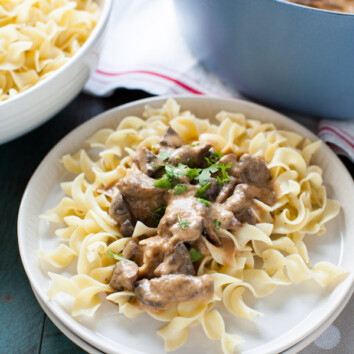 Beef Stroganoff with Buttered Noodles Recipe from thelittlekiitchen.com