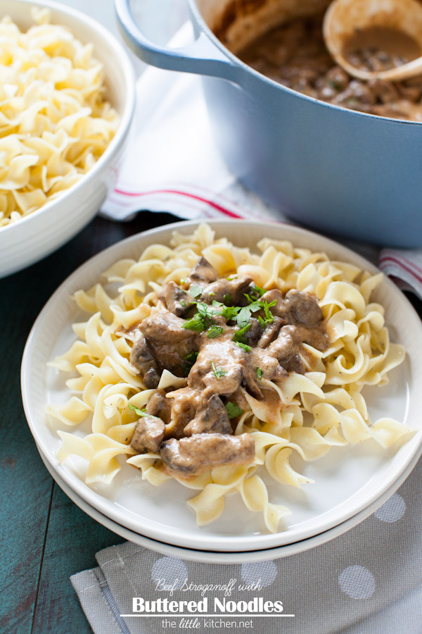 Beef Stroganoff with Buttered Noodles Recipe from thelittlekiitchen.com
