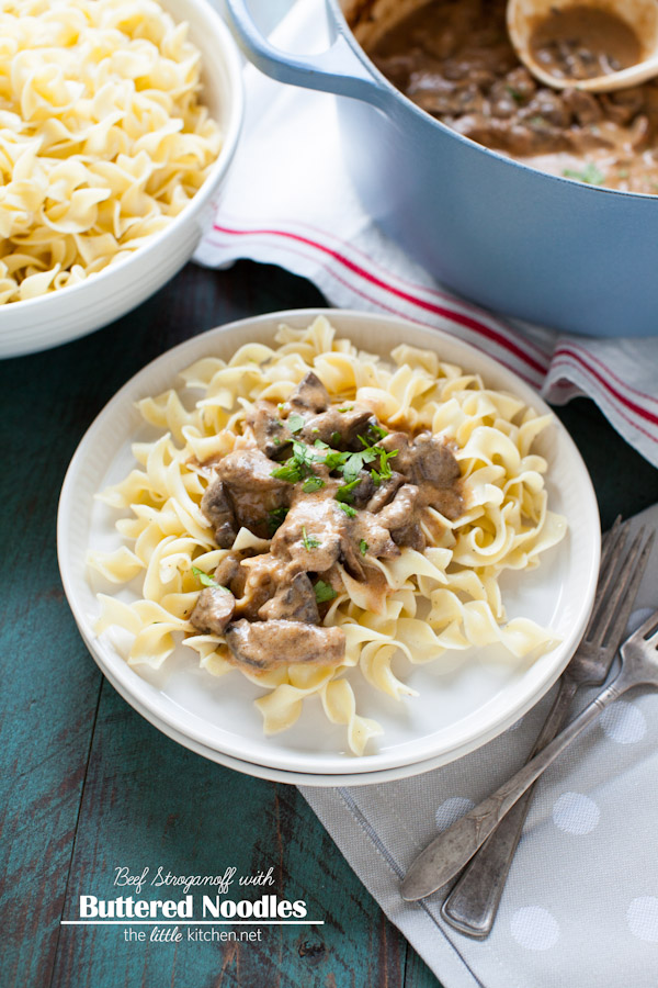 Beef Stroganoff with Buttered Noodles Recipe from thelittlekiitchen.com