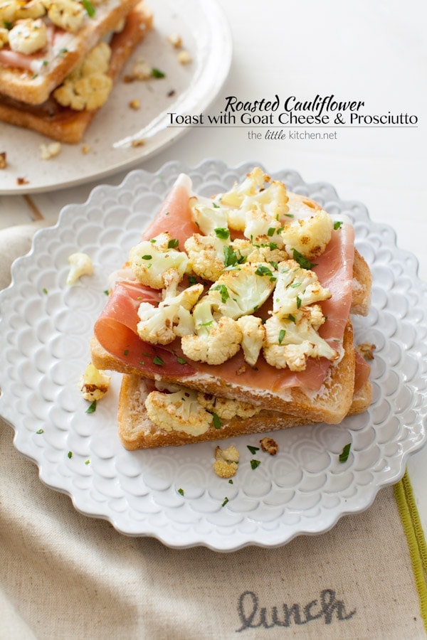 So easy to make...the flavors of the roasted cauliflower go so well well with butter, goat cheese & prosciutto! Roasted Cauliflower Toast with Goat Cheese & Prosciutto from thelittlekiitchen.com