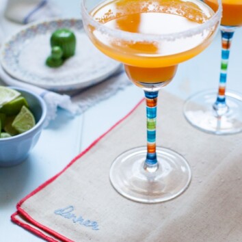 So easy to mix together just using mango juice or nectar. Just like I had in Mexico! Mango Margaritas from thelittlekiitchen.com