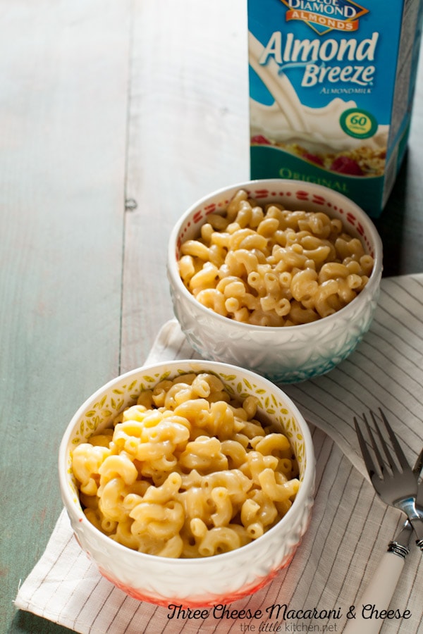 Three Cheese Mac & Cheese Recipe (made with almondmilk!) from thelittlekiitchen.com