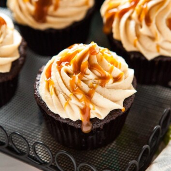 Double Chocolate Cupcakes with Salted Caramel Buttercream from thelittlekiitchen.com