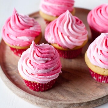 Vanilla Cupcakes with Pink Raspberry Buttercream from thelittlekiitchen.com