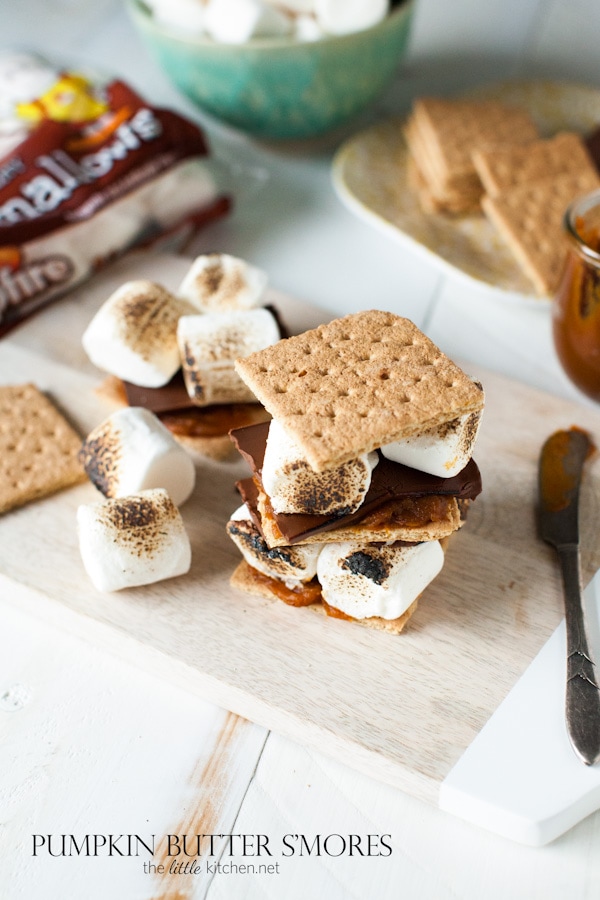 so easy and amazing! Pumpkin Butter S'mores from thelittlekiitchen.com
