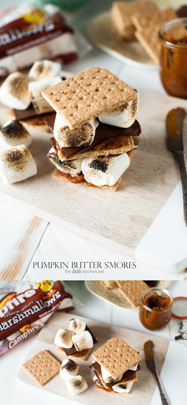 so easy and amazing! Pumpkin Butter S'mores from thelittlekiitchen.com