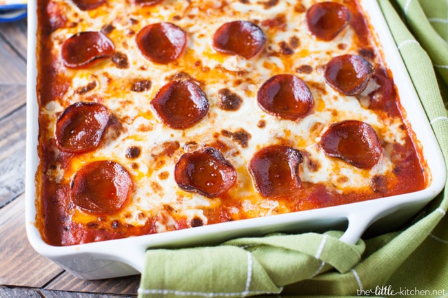 Pepperoni Pizza-Baked Gnocchi from thelittlekiitchen.com