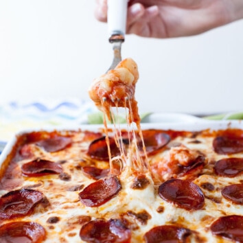 Pepperoni Pizza-Baked Gnocchi from thelittlekiitchen.com