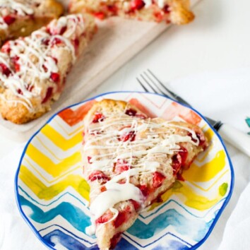 Strawberries and Cream Scones with White Chocolate Glaze from thelittlekiitchen.com