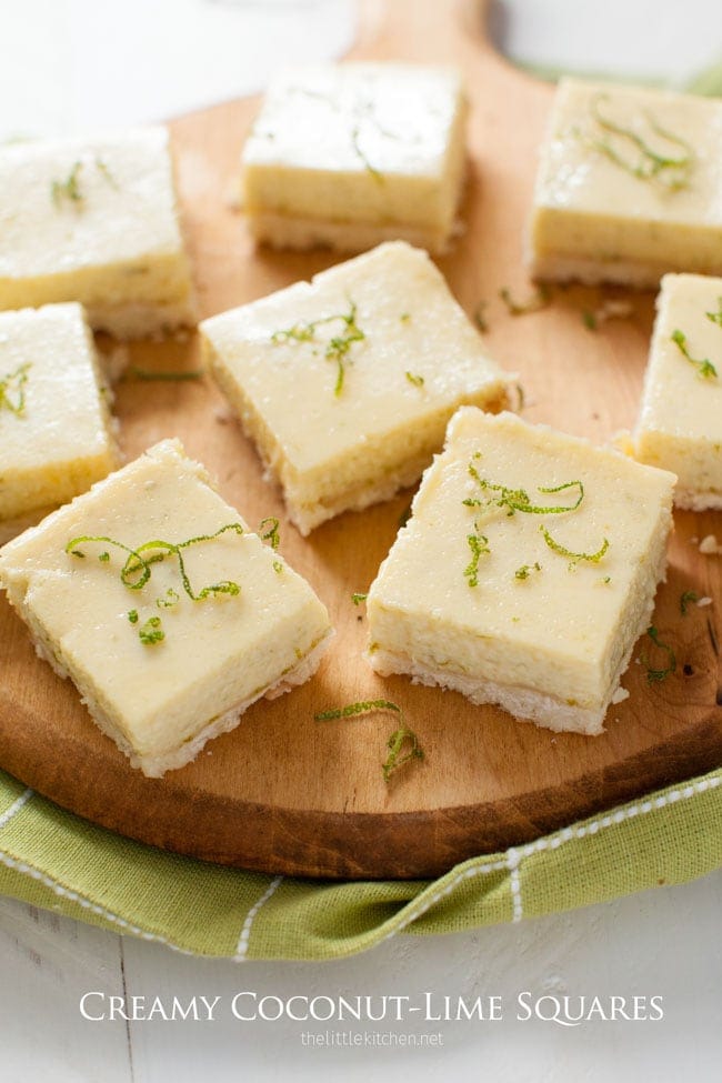 Creamy Coconut Lime Squares from thelittlekiitchen.com