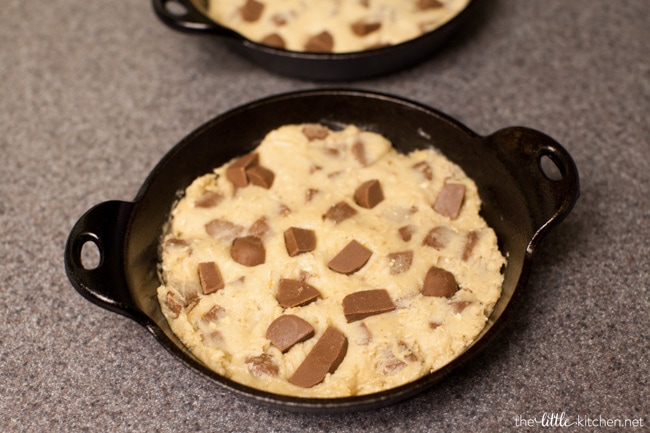 Chocolate Chunk Skillet Cookies from thelittlekiitchen.com