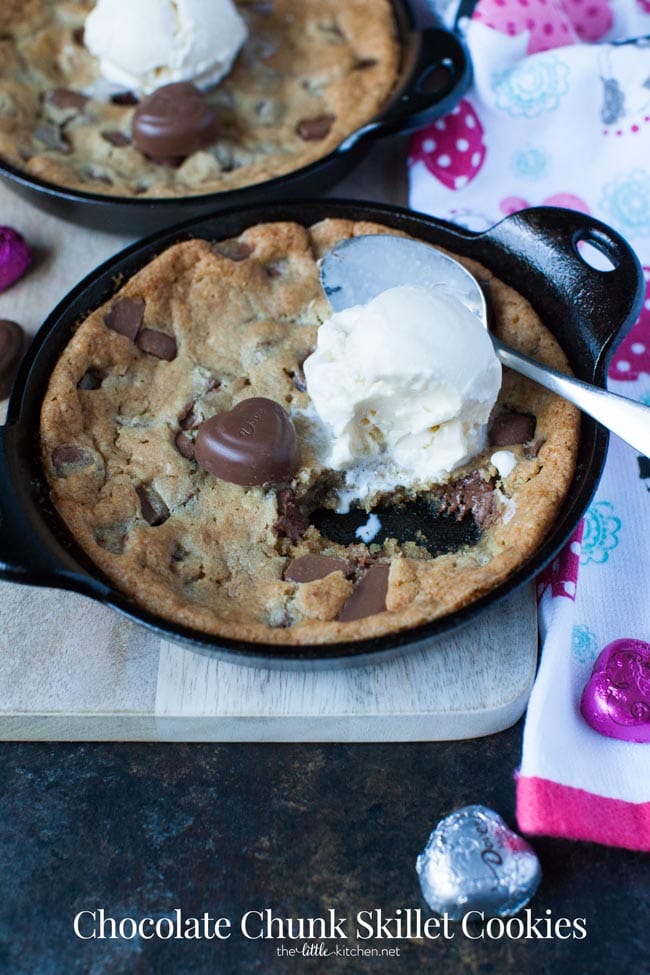 Chocolate Chunk Skillet Cookies from thelittlekiitchen.com