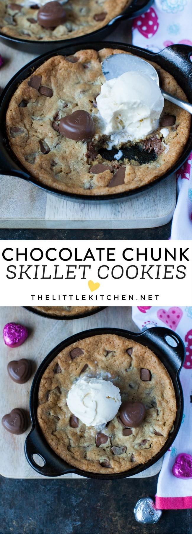 Chocolate Chunk Skillet Cookies from thelittlekiitchen.com