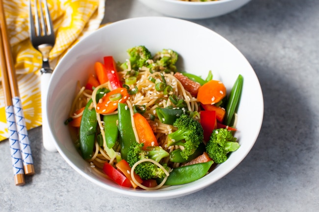 Orange Sesame Noodles with Vegetables from thelittlekiitchen.com