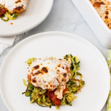 Chicken Parmesan with Zucchini Spirals from thelittlekiitchen.com