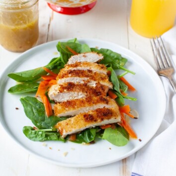 Chicken Spinach Salad with Orange-Ginger Dressing from thelittlekiitchen.com