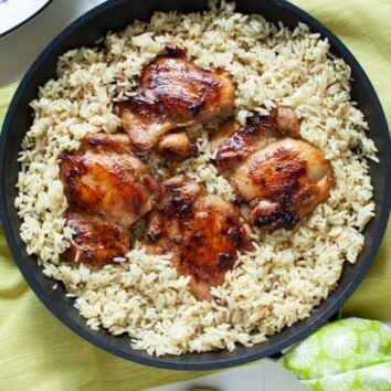 One Pot Soy-Glazed Chicken with Cilantro Lime Rice from thelittlekiitchen.com
