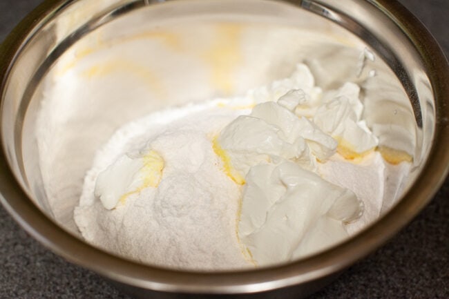 Mixing bowl with cake ingredients